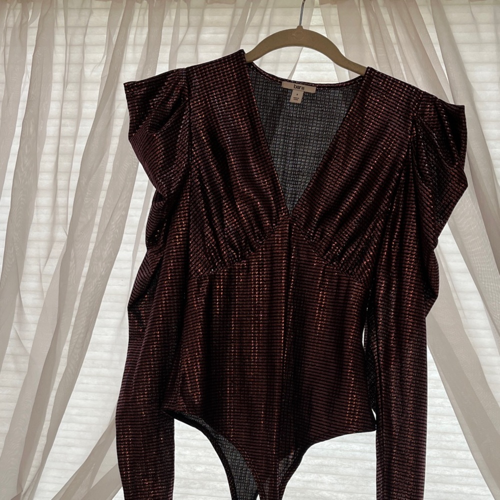 Bar III Burgundy Bodysuit with Ruffle Sleeves